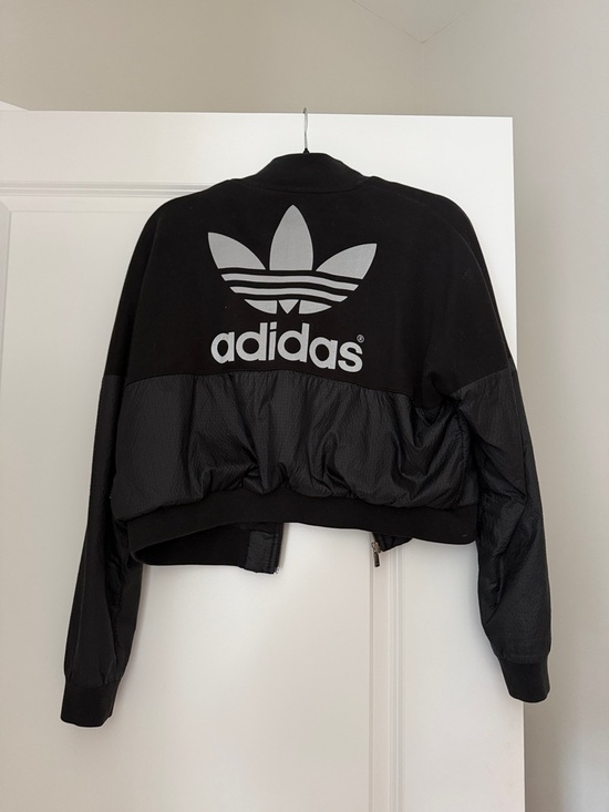 adidas Jackets & Blazers - adidas Black Cropped reflective Bomber Jacket